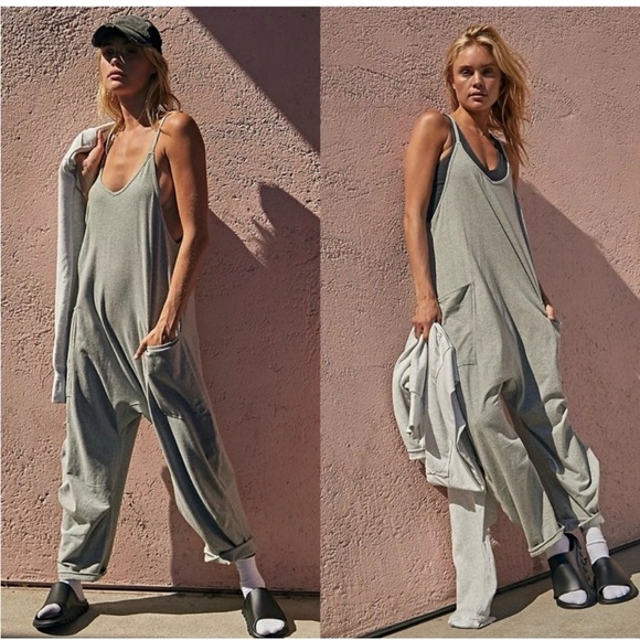 free people movement Pants - NWT Free People Movement Hotshot Onesie Jumpsuit Heather Grey Cotton Women’s L